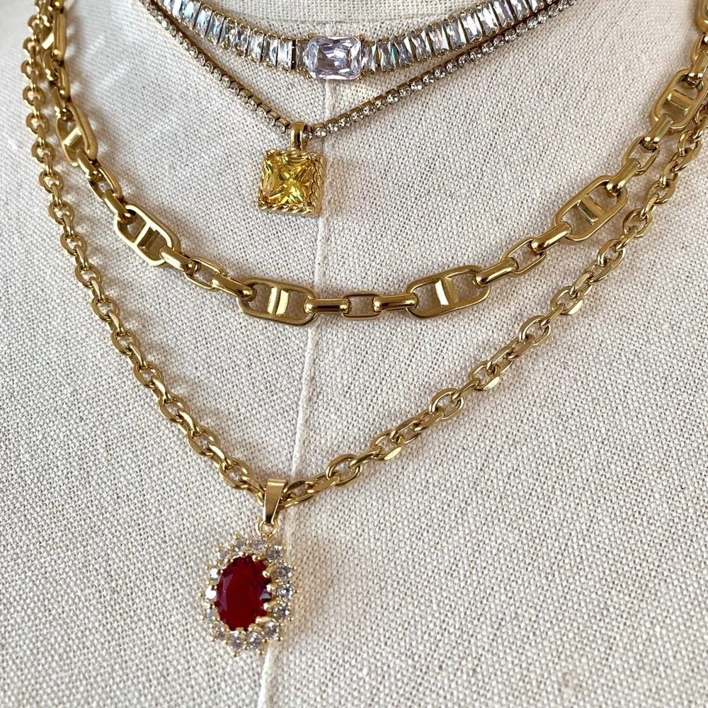 18k Gold Plated Ruby Necklace - Picture 5 of 8